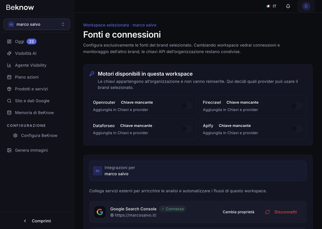 Collegamento di Google Search Console in BeKnow