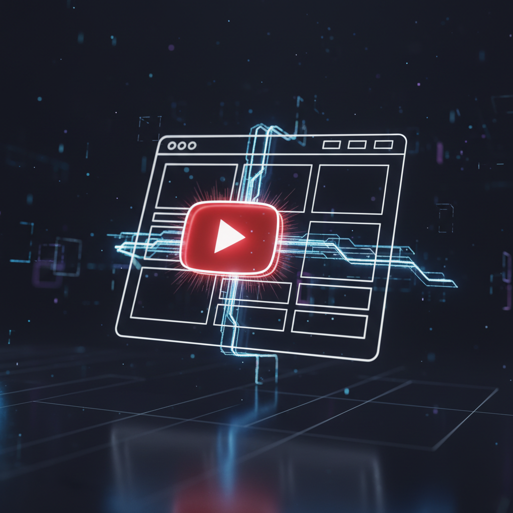 A cinematic, high-quality image depicting a glowing YouTube play button icon physically connected to