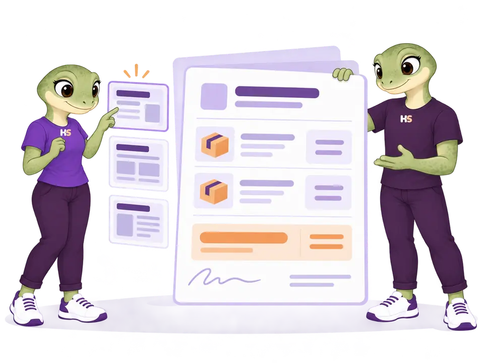 Le mascotte HookSpark presentano un preventivo con prodotti, importi e firma